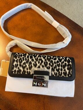 Michael Kors Black & White Leopard Convertible Crossbody